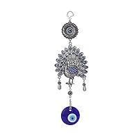 Turkish Peacock Evil Eye Car Keychain Wall Hanging Metal Glass Charms Pendent Amulet Home Office Protector Ornament