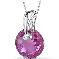 PEORA Spherical Cut 22.00 carat Created Pink Sapphire Necklace in Sterling Silver
