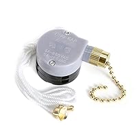 Ceiling Fan Switch Zing Ear ZE-208D 3 Speed 5-8 Wire Pull Chain Switch Speed Control Switch with Pulling String, Brass
