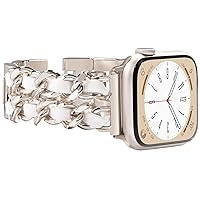 NewWays Compatible for Apple Watch Band Series 8 Series 7 45mm 44mm SE Series 6 5 4 3 42mm Jewelry Bracelet for iWatch Band Womens, Starlight Link with White Leather