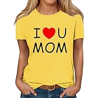 Mothers Day Tshirt for Mom I Love You Letter Print Happy Tops Summer Casual Short Sleeve Sport Blouses Mama Gift