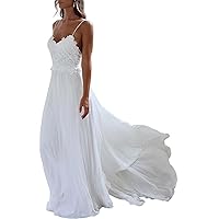 A-Line V-Neck Beach Wedding Dresses Backless Spaghetti Tulle Bride Dress