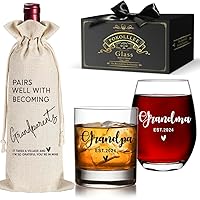 Est 2024 Grandpa Grandma Wine Glass Gift Set 15oz, Grandparent to Being Wine Glass Pregnancy Announcement Mothers Day Fathers Day Mug Gifts, Pairs Well with Becoming Grandparent Wine Bag