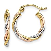 14K Tri Color Gold 2.5mm Twisted Hoop Earrings
