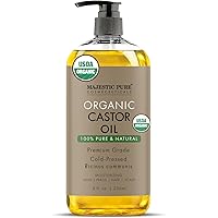 MAJESTIC PURE USDA Organic Castor Oil | Hexane Free & 100% Pure | Cold Pressed | Stimulate Growth for Hair, Eyelashes, Eyebrows, Nails | Body, Hair & Carrier Oil | 8oz