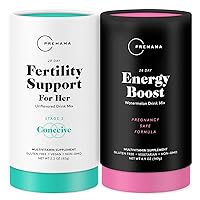 Premama Prenatal Vitamin Energy Boost Drink Mix & Fertility Support Bundle, Omega 3, B Vitamins, DHA, Folate, 28 Servings