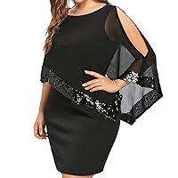 Plus Size Summer Dresses Women Plus Size Cold Shoulder Overlay Asymmetric Chiffon Strapless Sequins Dress