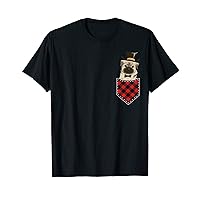 Pug Puppy in Pocket Tee Funny Dog Lover Red Plaid Christmas T-Shirt