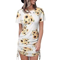2023 Sexy Solid Women Clothing Wrap Hip Girls Short Sleeve Side Drawstring Mini Dresses for Women Casual Summer