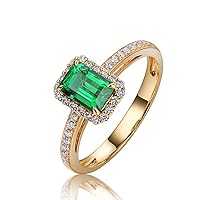 14K Solid Yellow Gold Natural Green Emerald Rings Diamonds Engagement Promise Band for Women Ladies