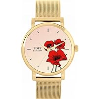 Red Poppy Flower Watch Ladies 38mm Case 3atm Water Resistant Custom Designed Quartz Movement Luxury Fashionable