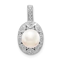 925 Sterling Silver Polished Diamond and Freshwater Cultured Pearl Pendant Necklace Measures 16x9mm Wide Jewelry Gifts for Women