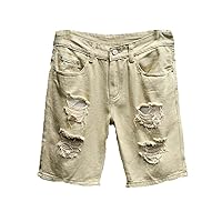 Summer Men's Ripped Denim Shorts,Slim,Casual,Bermuda,White/Black,Cotton
