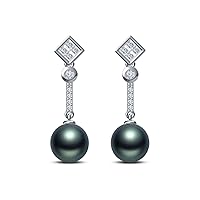 9 mm Tahitian Cultured Pearl and 0.3 carat total weight diamond accent Earring in 14KT White Gold
