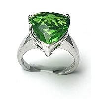 R71313G Classic Style Green Helenite Trillian Shape 13x13mm 6.2Ct Sterling Silver Ring