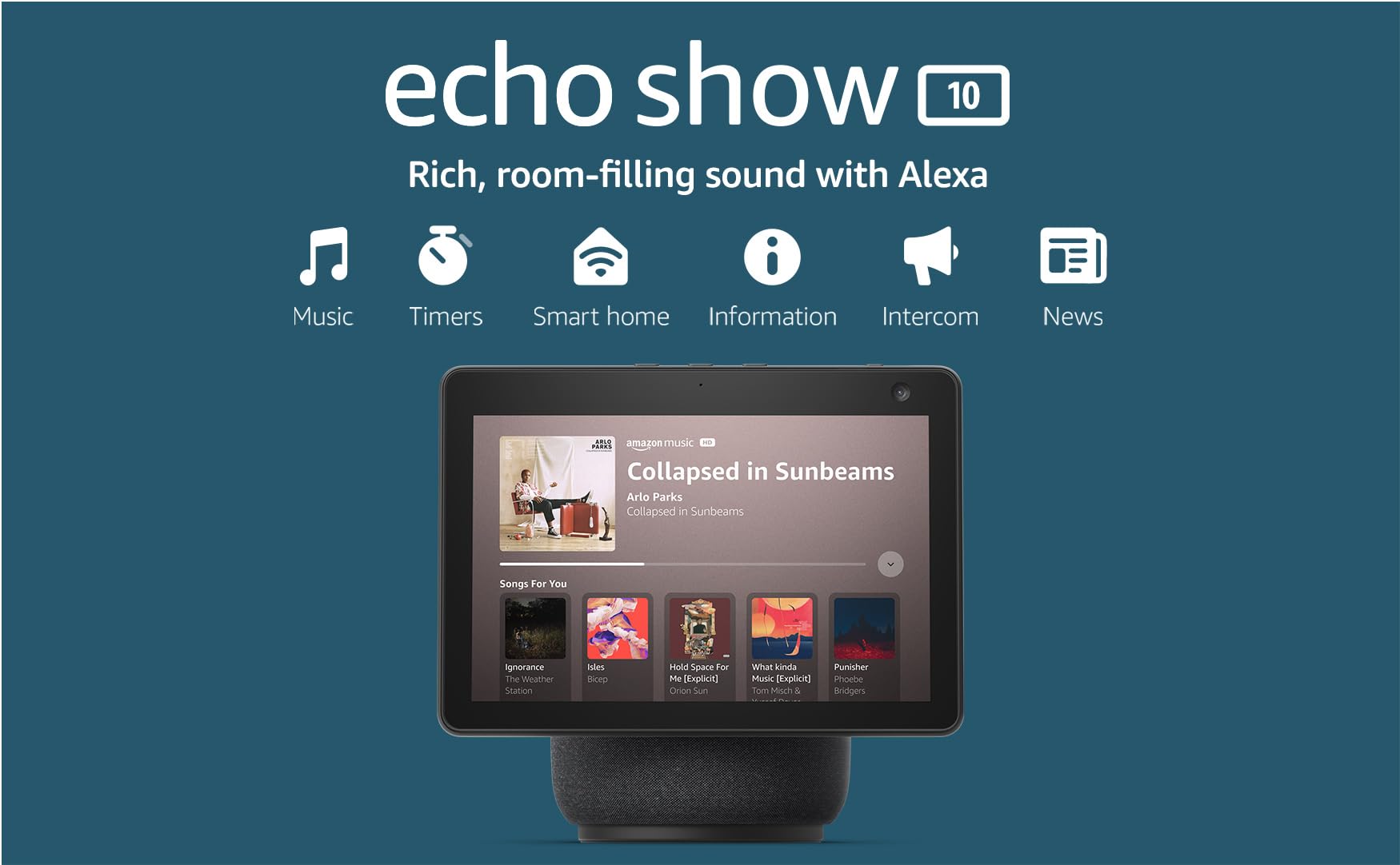 Echo Show 10 (3rd Gen) | HD smart display with motion and Alexa | Charcoal