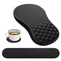HAOCOO Ergonomic Mouse Pad with Wrist Rest, Keyboard Wrist Rest,Keyboard and Mouse Pad Set, Computer Keyboard Wrist Support with Massage Combo, Carpal Tunnel Mousepad for Office Gaming, Black
