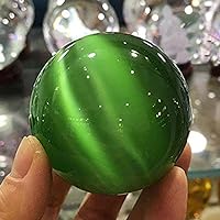 1 Pcs 60mm Natural Quartz Sphere Cat Eye Crystal Ball Gemstone Healing Crystal Ball Polished Stone Balls for Feng Shui, Reiki, Meditation, Home Office Decoration, Green