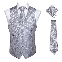 Men Silk Suit Vest Formal Dress Sleeveless Jacket Wedding Waistcoat Bow Tie Necktie Pocket Square Set