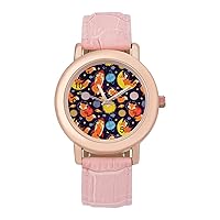 Cute Fox in Space Classic Watches for Women Funny Graphic Pink Girls Watch Easy to Read