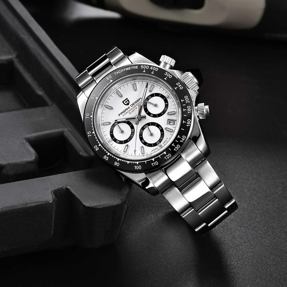CEYADG Pagani Design Men's Watches Japanese Movement Chronograph 40mm Sport Waterproof Stainless Steel Rubber Strap Sapphire Glass Wrist Watches for Men