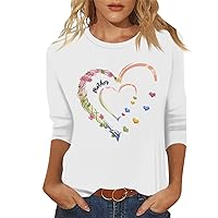 Mother's Day Shirts for Women,Mother's Day Shirt for Women 3/4 Sleeve Round Neck Funny Print Tops Casual Lightweight Mom Gift Blouse Mama Long Sleeve Shirt