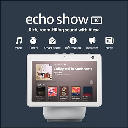 Echo Show 10 (3rd Gen) | HD smart display with premium sound, motion and Alexa | Glacier White