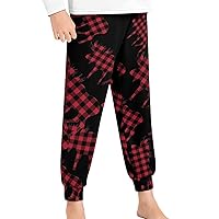 Plaid Moose Lumberjack Red Black Youth Pajama Pants Elastic Waist Pajama Bottoms Lounge Pants Sleepwear PJ Bottoms