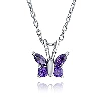 Bling Jewelry Mini Petite Tiny Purple Clear Cubic Zirconia Simulated Amethyst Garden Insect CZ Butterfly Pendant Necklace For Women Teens Rose Gold Plated .925 Sterling Silver