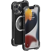 Metal Case for iPhone 13/13 Pro/13 Pro Max, Carbon Fiber Back Aluminum Alloy Bumper Hollow Heat Dissipation Shockproof Protective Case with Camera Lens Protector,iPhone13 Pro Max