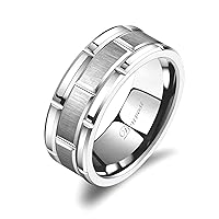Denvosi Tungsten Ring for Men Wedding Band 8MM Silver Brick Pattern Matte Brushed Surface Engagement Anniversary Ring Fit Size 6-15