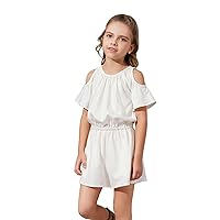 Perfashion Girls' Jumpsuits & Rompers Crew Neck Short Sleeve Stretchy Summer Denim Shorts with Side Pockets for 4-13 Years