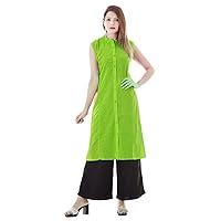 Women's Long Kurti With Plazo Set Dress Suit Tunic Wedding Wear Maxi Light Green Color Plus Size