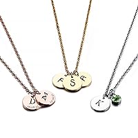 Disc Necklace Initial Necklaces for Women Custom Initial/Birth Date/Birthstone Silver/Gold/RoseGold Disc Gifts Name Necklace Silver Necklace for Women Personalized Gifts for Women