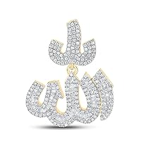 The Diamond Deal 10kt Yellow Gold Mens Baguette Diamond Allah Islam Charm Pendant 1-3/4 Cttw