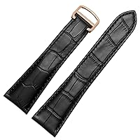 Watch Strap for Cartier Tank Genuine Leather Watch Band Men's Claire Leather Belt London Solo Mechanical Watch Accessories 25mm (Color : Black-Rose Gold, Size : 17mm)