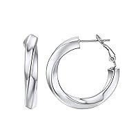 FindChic Stainless Steel Hoop Earrings Hollow Round/Crossover Patterned/Cube Tube Chunky Name Earrings Personalized for Women Girls 30mm/40mm/60mm/80mm Medium Oversized Hypoallergenic Thick Hoops Loop Earrings, with Gift Box