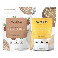 Waka Quality Instant Coffee — Unsweetened Dark Chocolate Flavored and Papua New Guinean Medium Roast Instant Coffee Bundle — 100% Arabica Freeze Dried Beans — No Sugar Added & Unsweetened