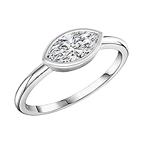 Marquise Lab Grown White Diamond Solitaire Sideways Bezel Set Engagement Ring for Her in 925 Sterling Silver