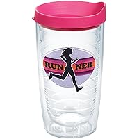Tervis Up and Running Tumbler with Emblem and Fuchsia Lid 16oz, Clear