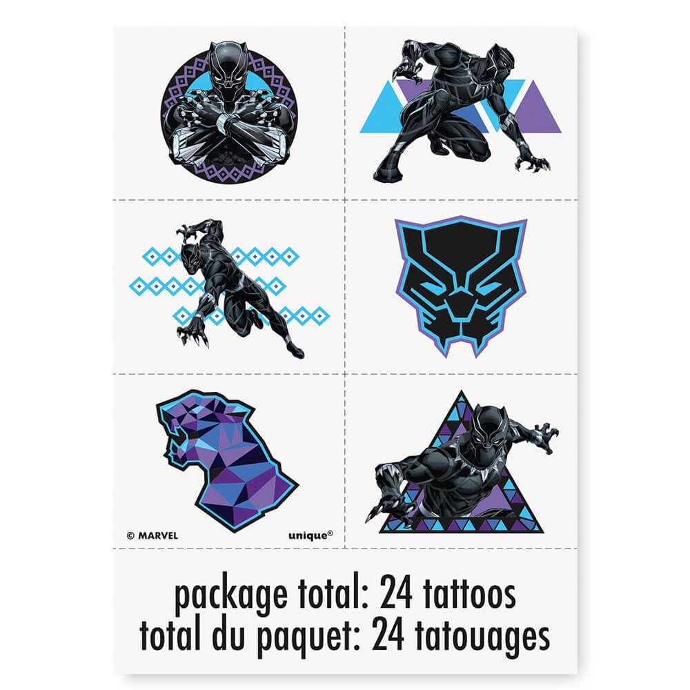 Assorted Colors Black Panther Tattoos - Pack of 24 - Vibrant Design, Perfect Parties, Themed Events, Festivals, Marvel Fans, & More