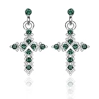 Forever Silver Austrian Crystal Birthstone Cross Earrings Surgical Steel Posts & Backs - May (E120-05)