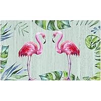 Entrance Door Mat Indoor Outdoor Flamingo Front Doormat Decorative Rubber Backed Spring Welcome Mats with Tropical Leaves Non Slip Pink Bird Entry Rugs for Patio Porch 17X29 Inch