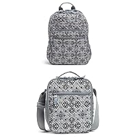 Recycled Cotton XL Campus Backpack, Plaza Tile withVera Bradley Women's Cotton Deluxe Bunch Lunch Bag, Plaza Tile - Recycled Cotton, One Size US