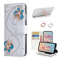 STENES Bling Wallet Phone Case Compatible with Samsung Galaxy Z Fold 2 5G Case - Stylish - 3D Handmade S-Link Flowers Butterfly Design Leather Cover with Ring Stand Holder [2 Pack] - Blue