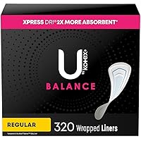 U by Kotex Balance Wrapped Panty Liners, Regular Length, 320 Count (8 Packs of 40) (Packaging May Vary)