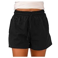 Womens Sweat Shorts Drawstring Waist Athletic Shorts Summer Casual Track Pants Solid Gym Lounge Running Shorts with Pockets
