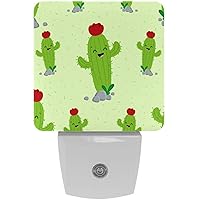 Cute Funny Cartoon Cactus Night Light (Plug-in), Smart Dusk to Dawn Sensor Warm White LED Nightlights for Hallway Bedroom Kids Room Kitchen Hallway, 2 Packs