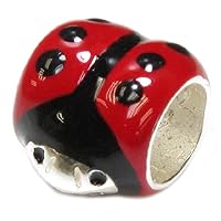 Queenberry Sterling Silver Enamel Ladybug European Style Bead Charm