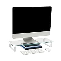 Mind Reader Monitor Stand, Contemporary, Desktop Organizer, Laptop Riser, Office, Glass, 22